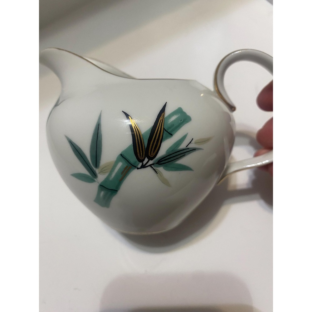 Noritake 5540 Teal Bamboo With Gold And Black Leave Creamer  Mid-Century